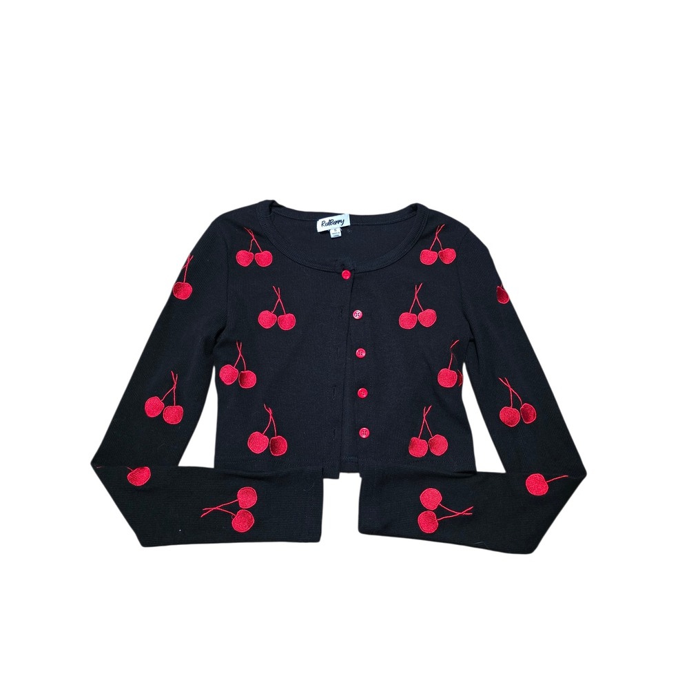 Red Berry Black Cherry Embroidered Cardigan Sweater Women's‎ Small - Picture 2 of 6
